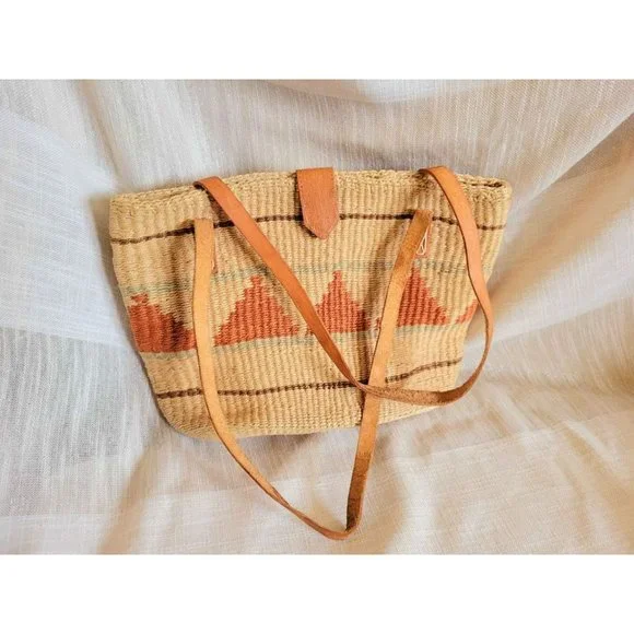 Vintage Woven Jute + Leather Handbag - Picture 6 of 16